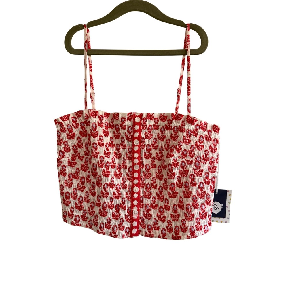 Roller Rabbit for Target Red Lavender Floral Smocked Cami Crop Top Small NWT